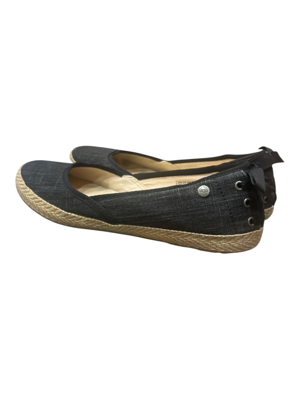 UGG Australia Indah espadrille black Ballet Flat canvas lace-up detail. SZ 9